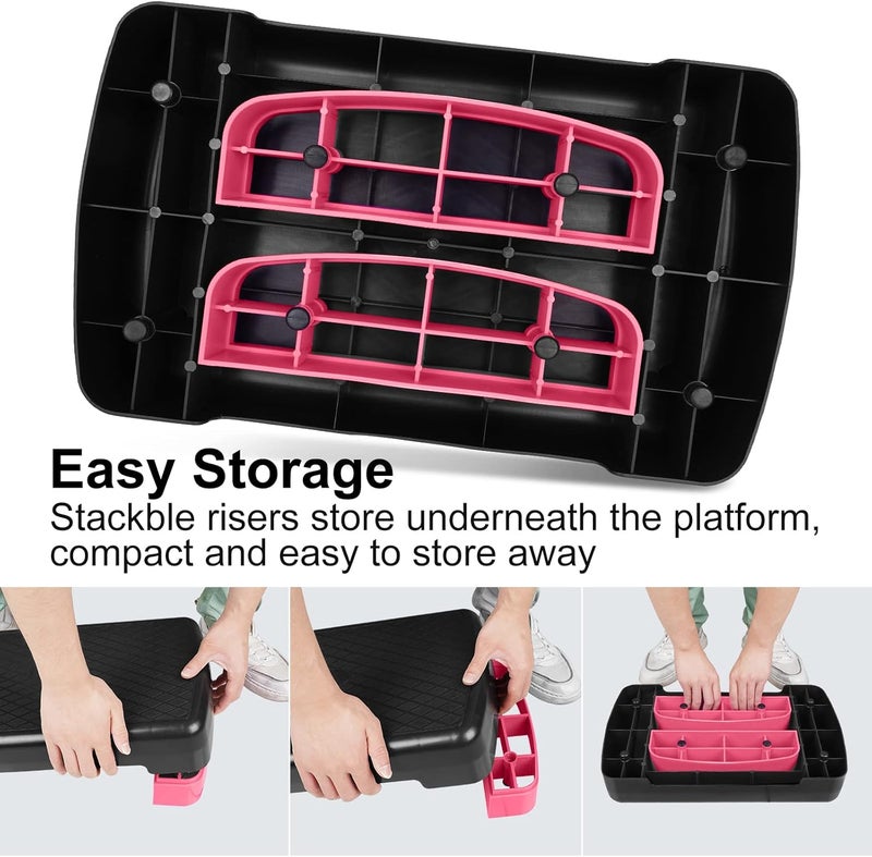 HooKung Height-Adjustable 4"-6" Step Aerobics Platform Fitness Equipment Stepper Trainer Exercise Step Platform with 2 Riser - Image 4